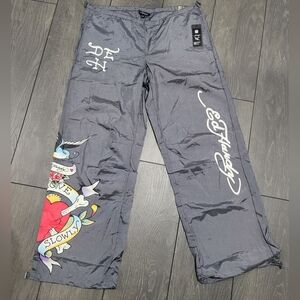Ed Hardy Gray Nylon Graphic Pants